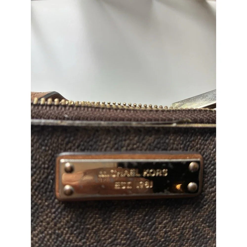 Michael Kors Brown Wristlet - MK Logo- ID Window- Zip Compartment- Pre-Owned
